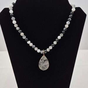 MLD Beaded‎ Necklace Women 18" Rutilated Quartz Removable Pendant 925 Thailand